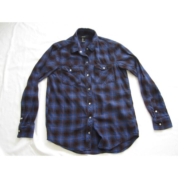 Women's Forever21 Plaid Pearl Snap Button Long Sleeve Shirt Sz S (WB384) - Picture 7 of 8